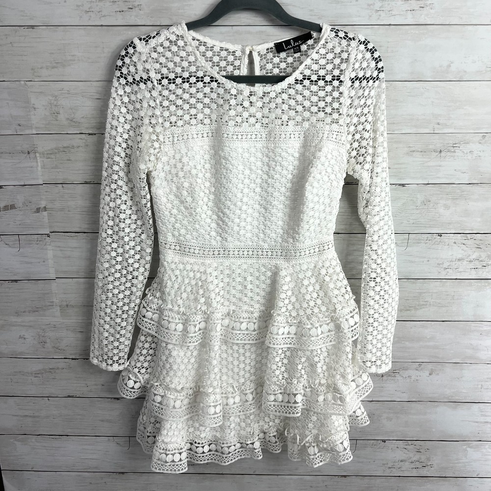 Lulus Begins With Love White Crotchet Lace Tiered Mini Dress - Picture 4 of 7